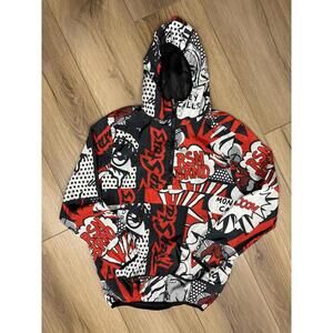 Reason Jacket Mens Small Multicolor Comic Pop Art Hooded Windbreaker 1/4 Zip